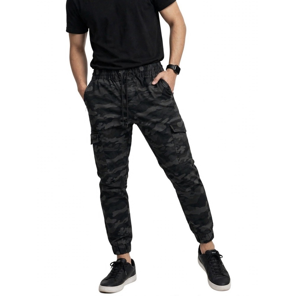 Stone Falcon Black Camo Cargo Jogger Pants L Slim Fit Utility Streetwear